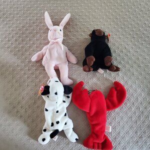 Lot of 4 Original Ty Beanie Baby Babies Hoppity Congo 4100 Dotty 4026 Pinchers